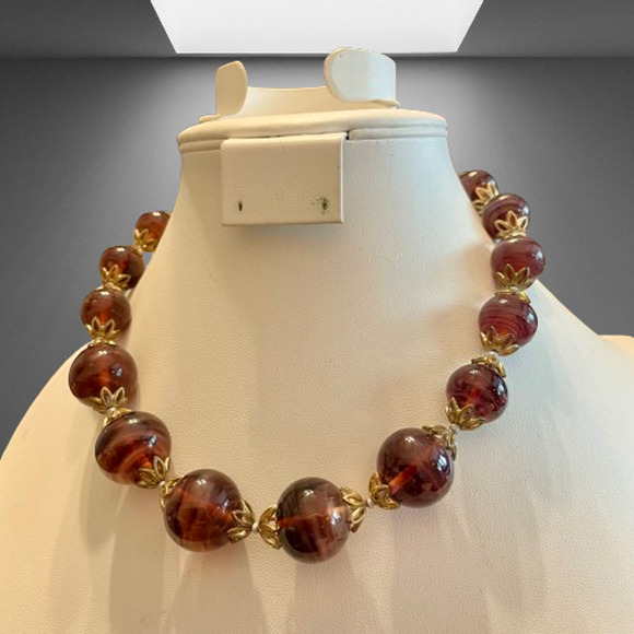 Vintage Jewelry - Vintage Dark Purple Glass Beaded Necklace